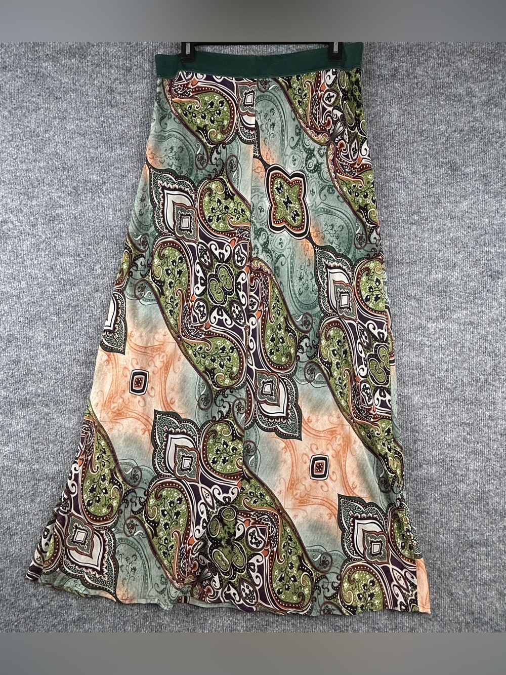 DS Debbie Shuchat Green Brown Paisley Mesh Lined Maxi Skirt Size M Whimsigoth